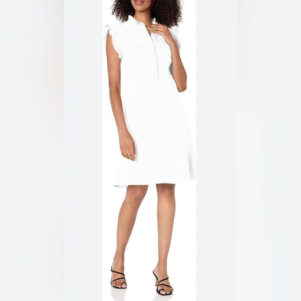 Nanette Lepore Elegant White/cream mini Dress cap sleeves ruffle detail sz6 NWT